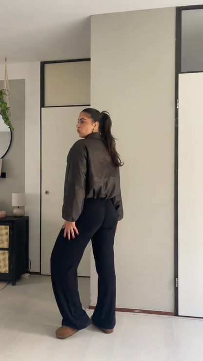 Dark Brown Leather -Zip - Up Jacket