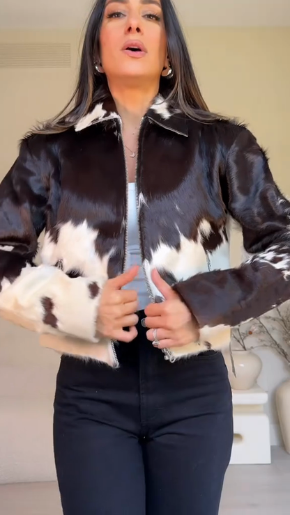 printed faux fur jacket