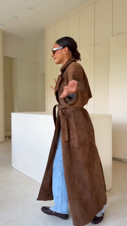 Casual long suede pea coat