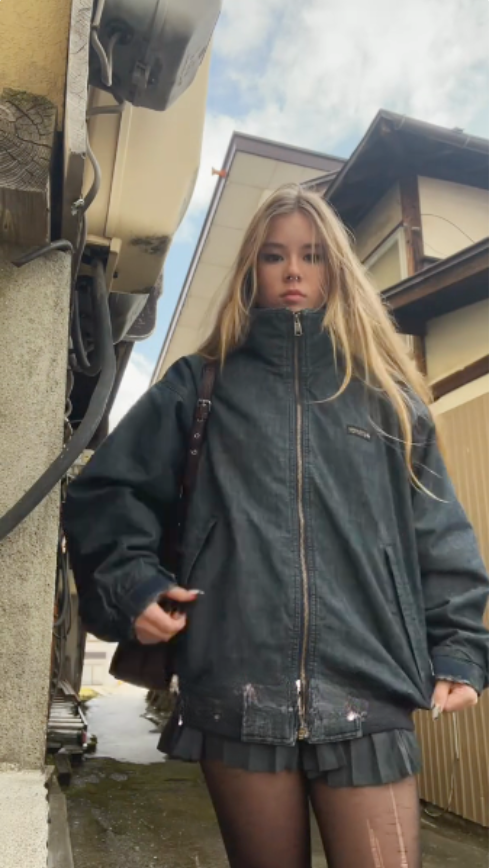 Washed Denim Puffer Jacket