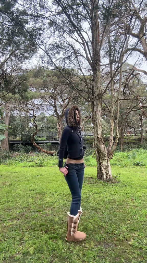 Furry Hood Navy Blue Jacket