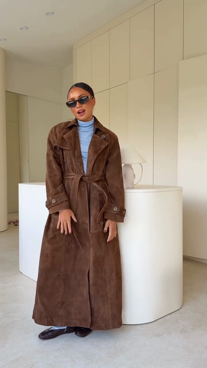 Casual long suede pea coat