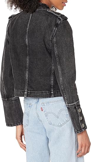 Black Denim Military  Style Jacket