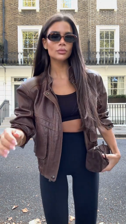 Brown leather biker jacket
