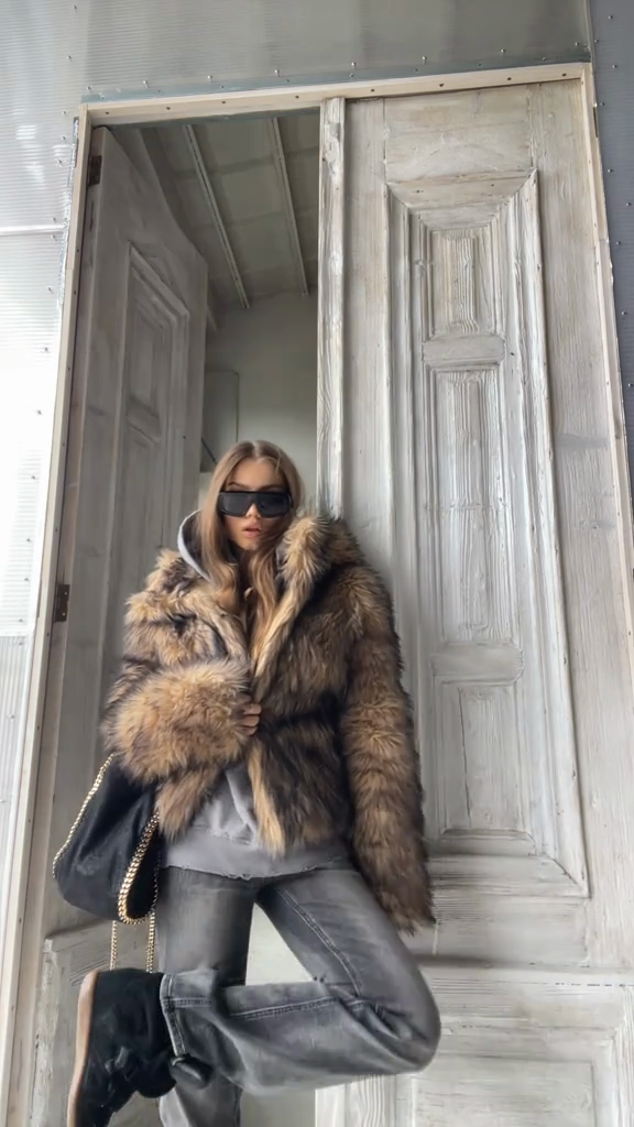 Tan Faux Fur Hooded Jacket