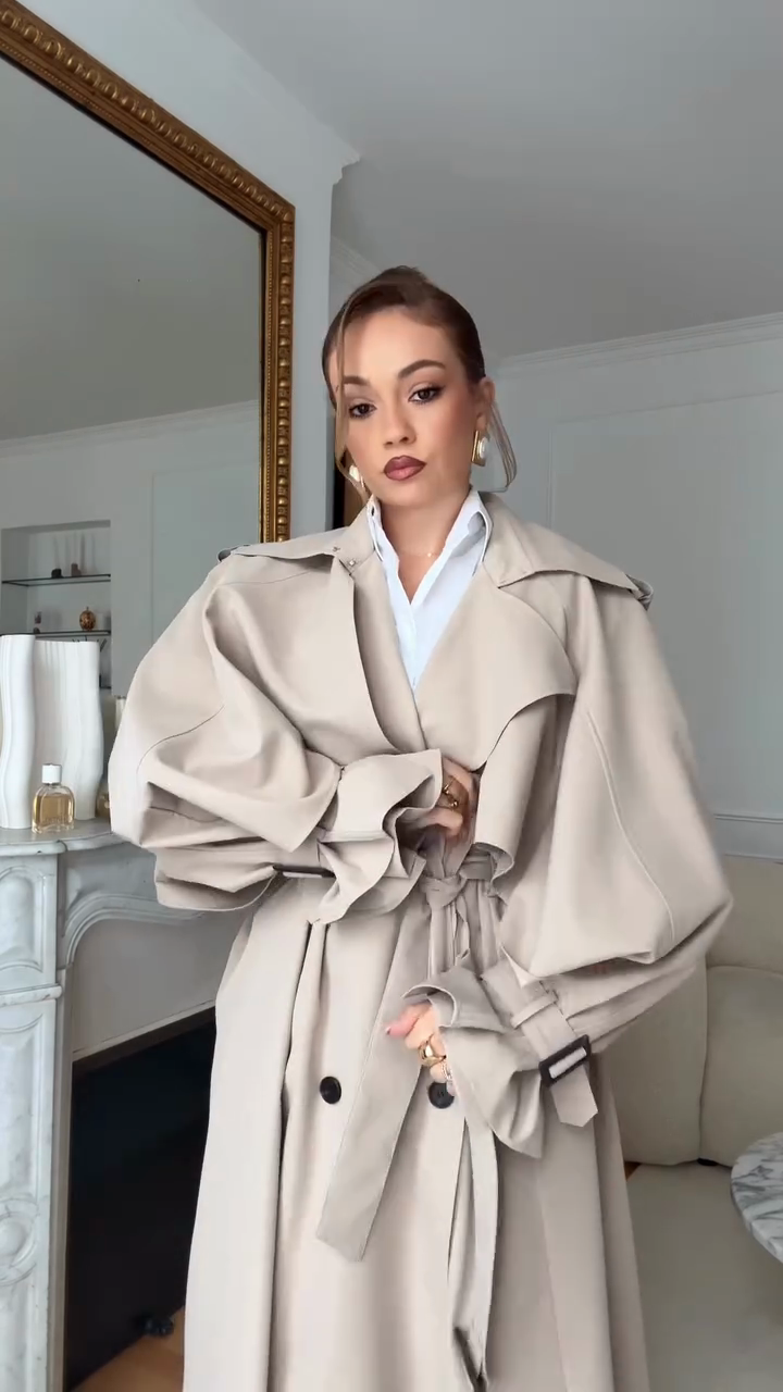 Oversized beige trench coat