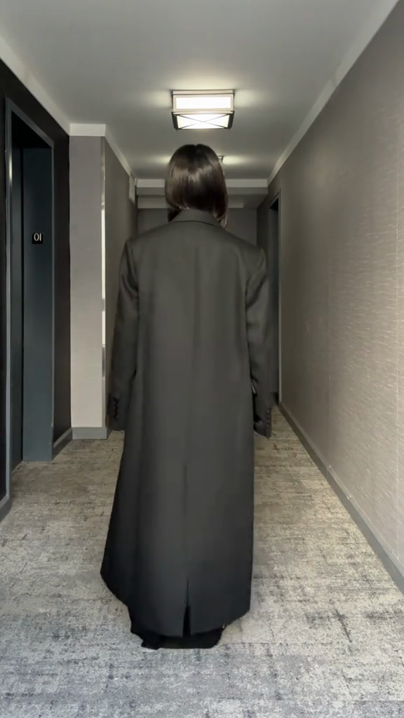 Black double-breasted maxi coat