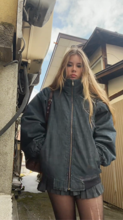 Washed Denim Puffer Jacket