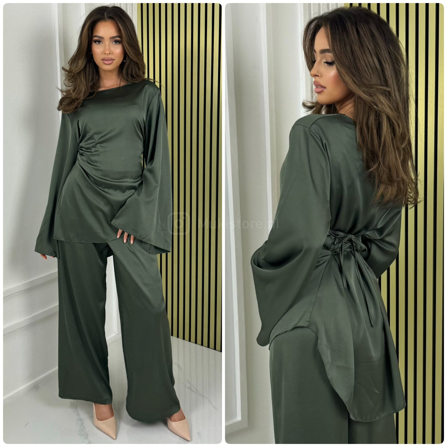 Laces Details Satin Oblique Set