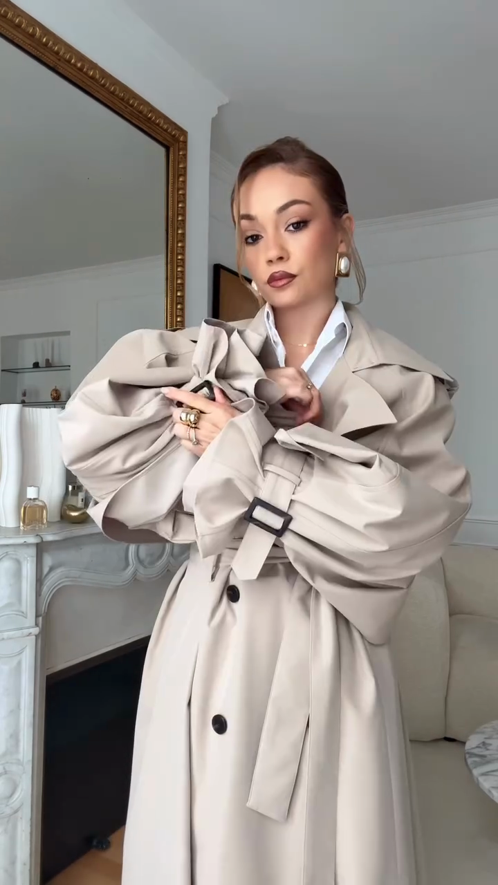 Oversized beige trench coat