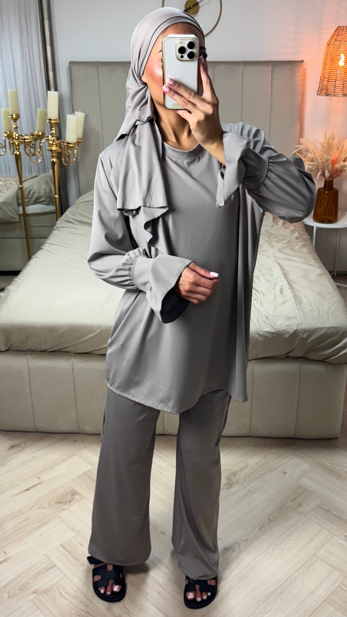 Burkini Set with Pleated Sleeves – With Matching Hijab/Belt