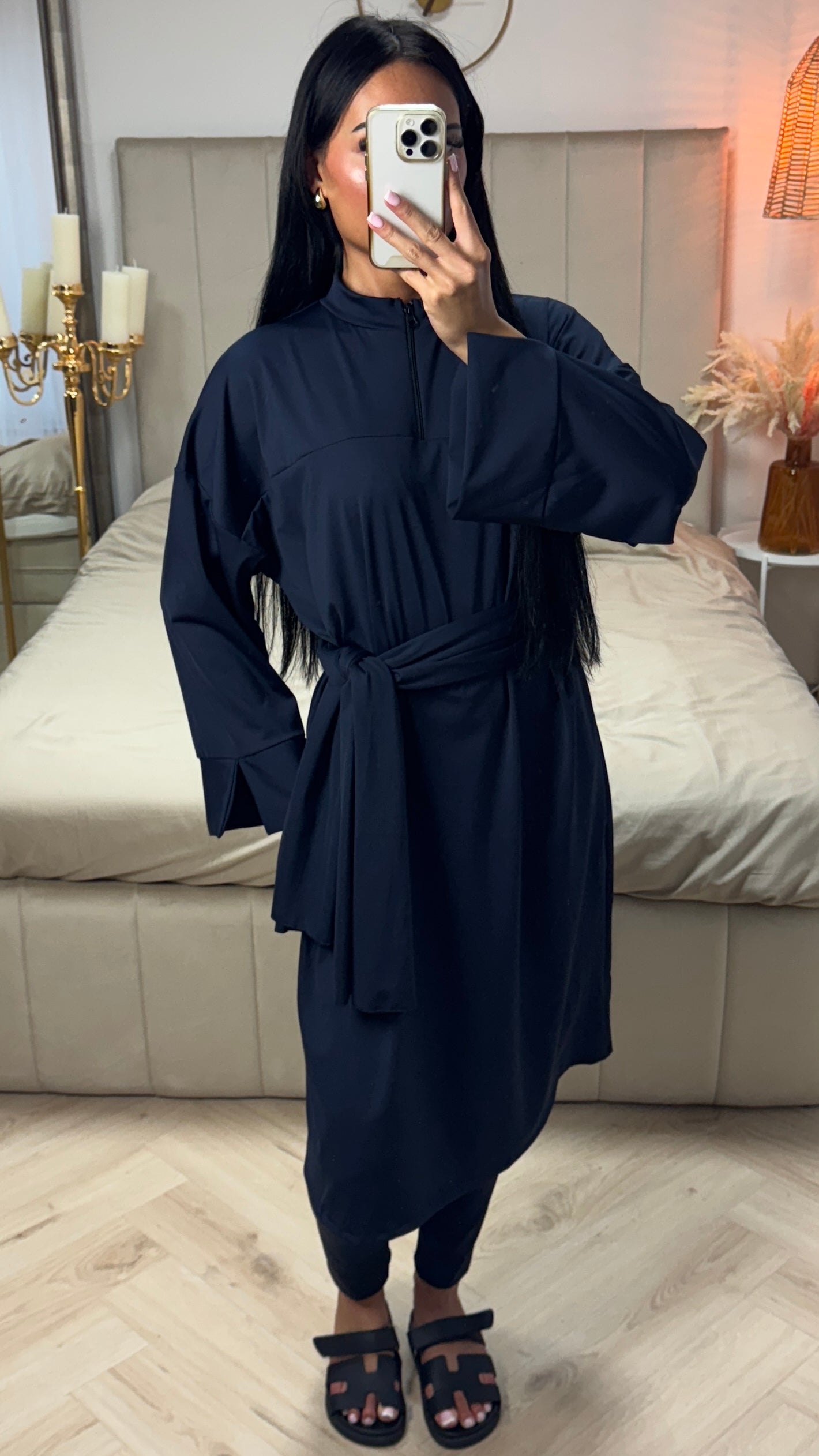 Burkini Set with Zipper and Slit Sleeves – Includes Hijab