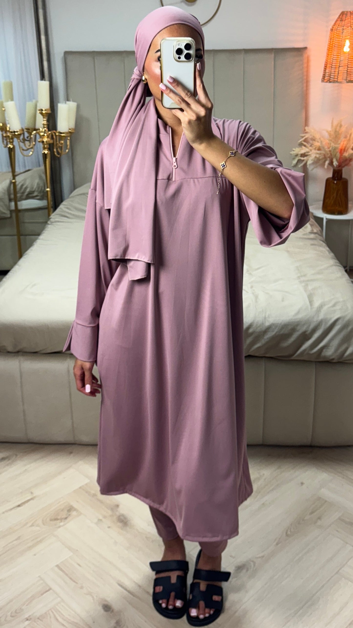 Burkini Set with Zipper and Slit Sleeves – Includes Hijab