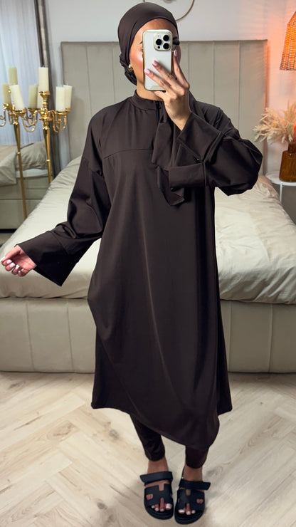 Burkini Set with Zipper and Slit Sleeves – Includes Hijab