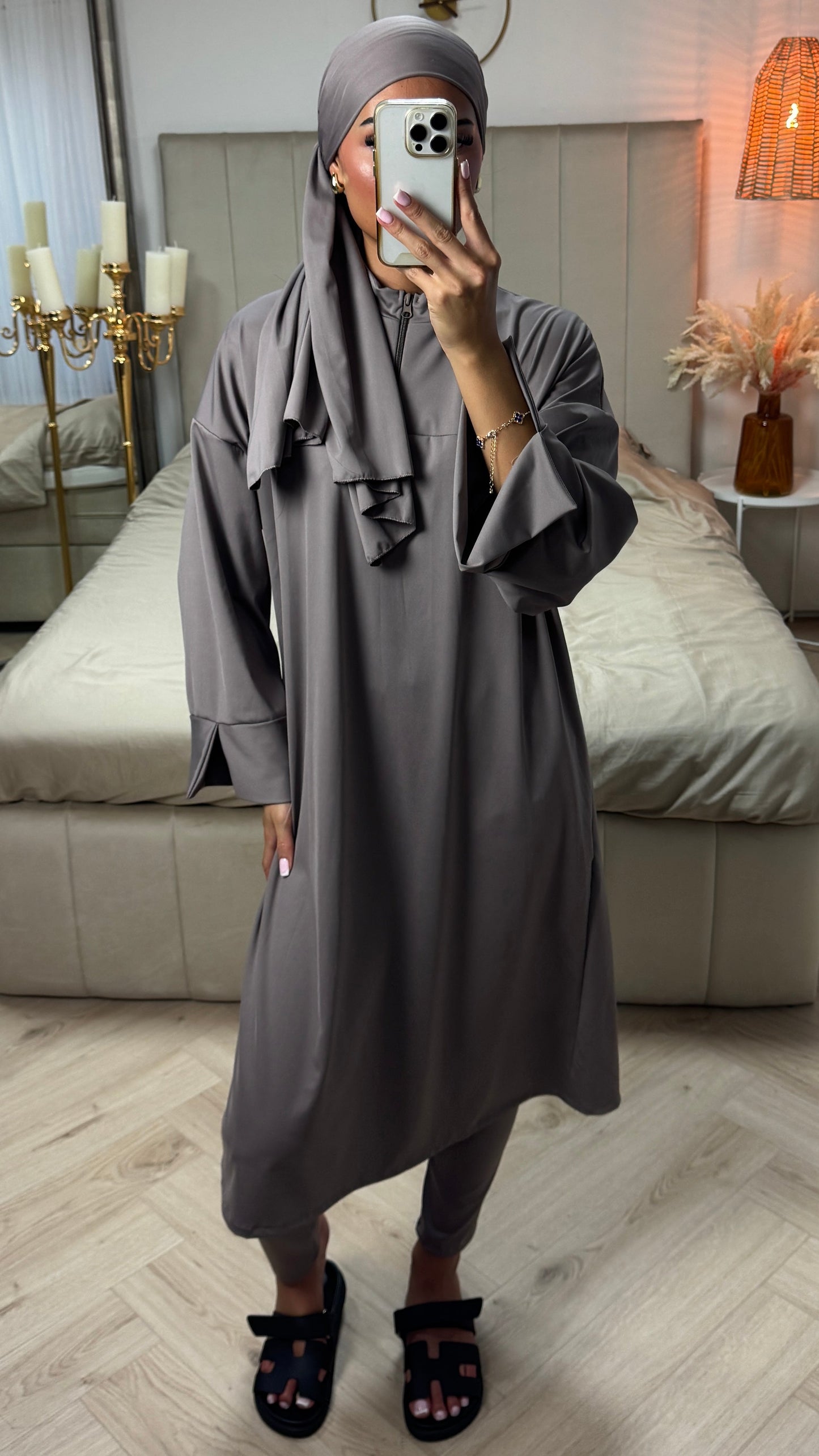 Burkini Set with Zipper and Slit Sleeves – Includes Hijab