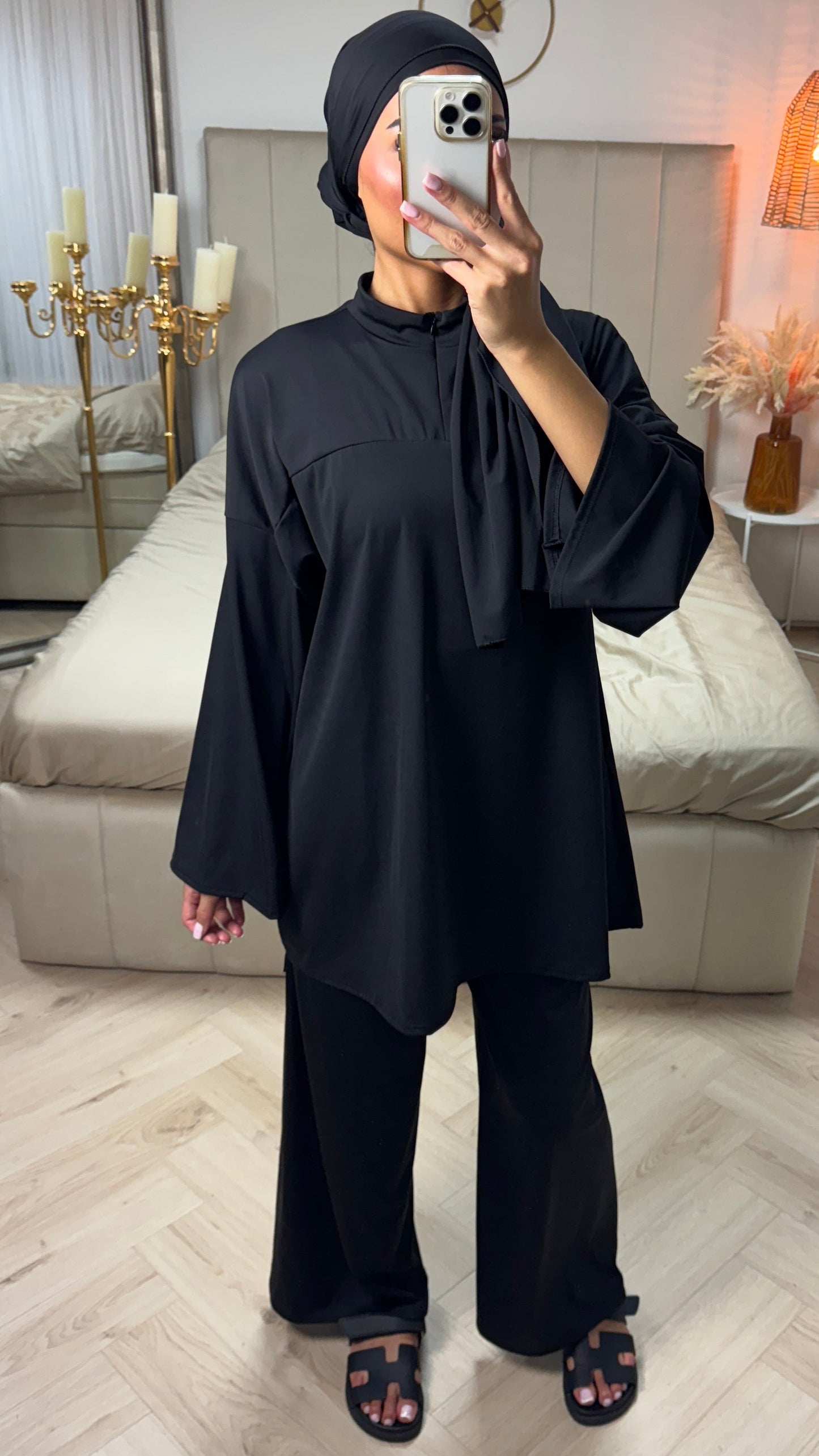 Burkini Set with Zipper and Wide Sleeves – With Matching Hijab/Belt