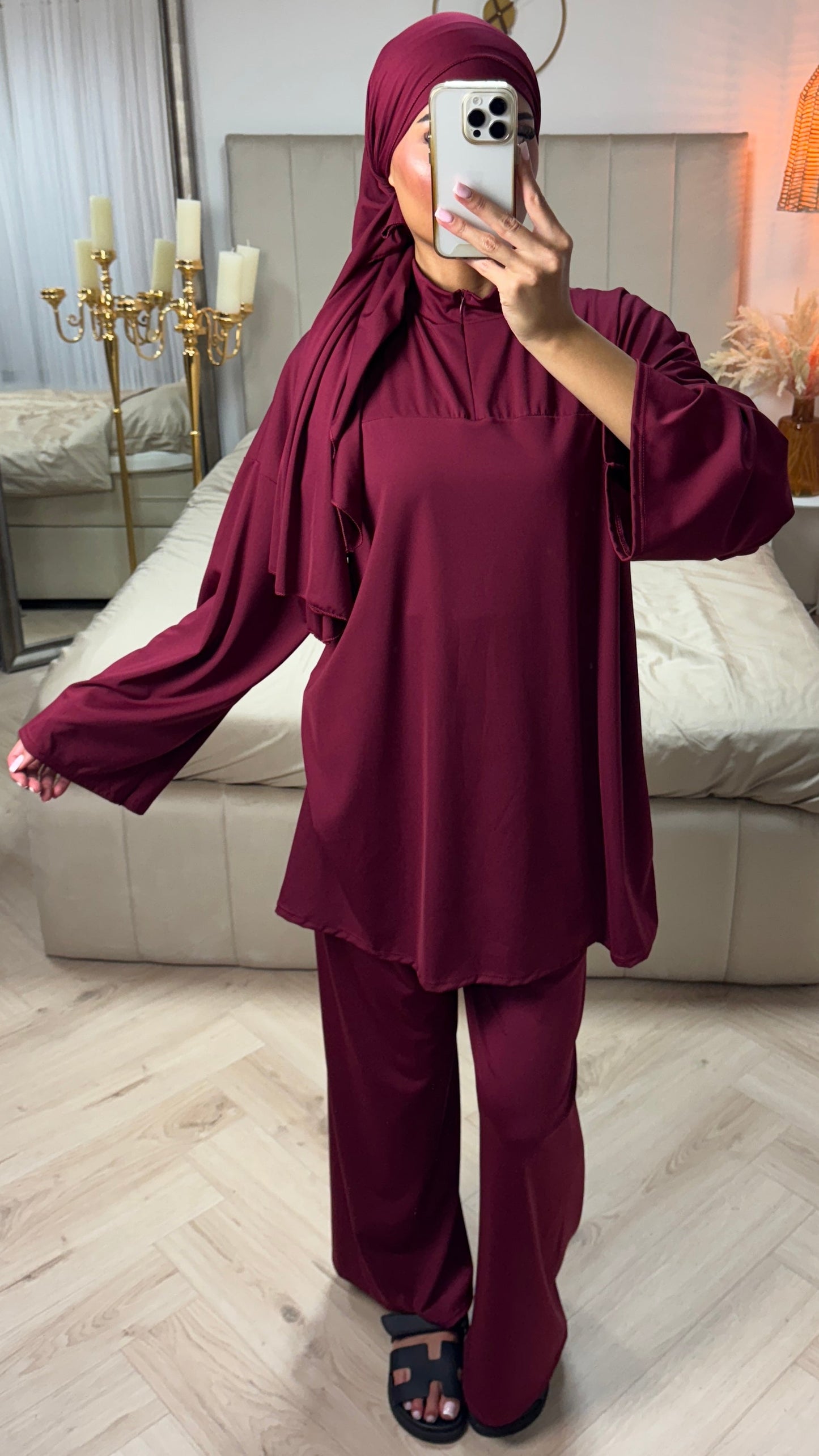 Burkini Set with Zipper and Wide Sleeves – With Matching Hijab/Belt