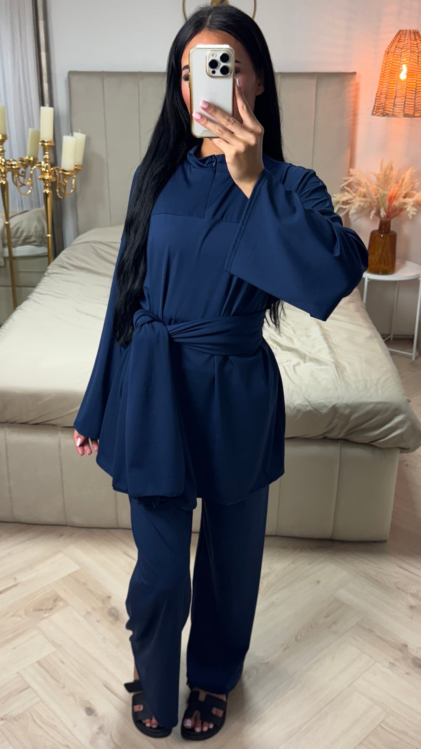 Burkini Set with Zipper and Wide Sleeves – With Matching Hijab/Belt