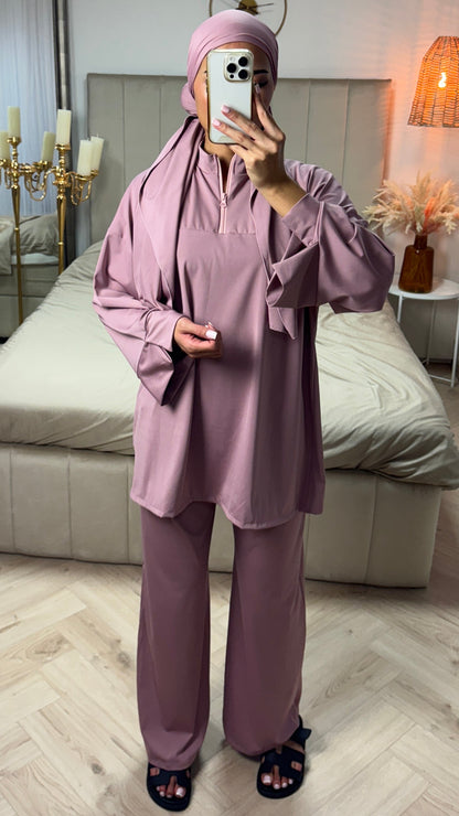 Zip-Up Burkini with Hijab – Split Sleeve Design