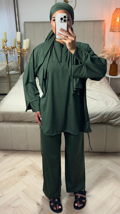 Zip-Up Burkini with Hijab – Split Sleeve Design