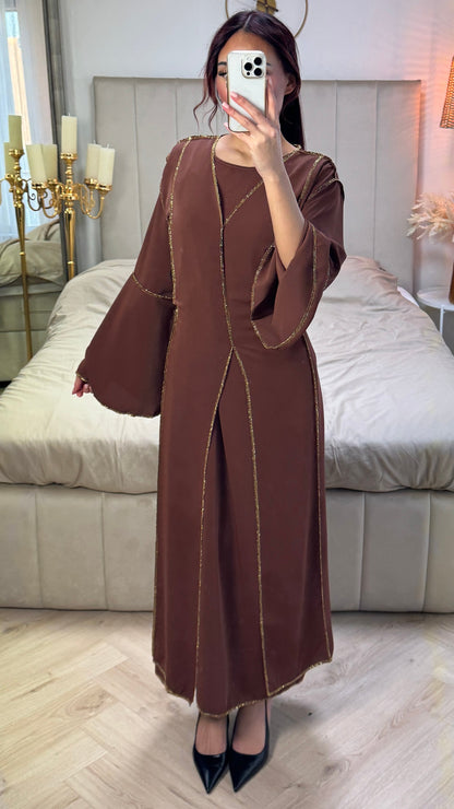 Two-Piece Set Dress Golden Seam Details