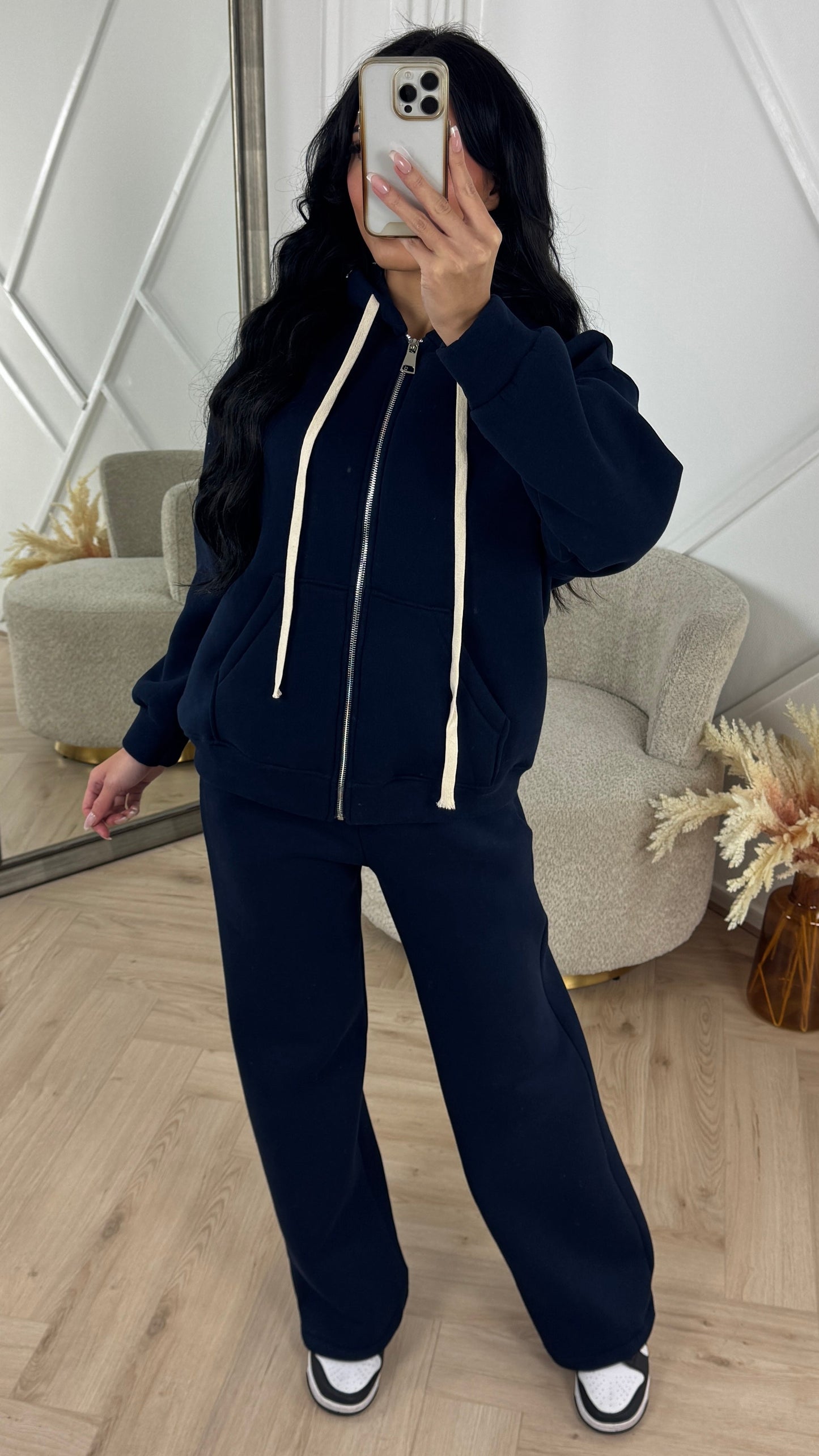 Comfy Cotton Zip Hoodie Set with Wide Pants