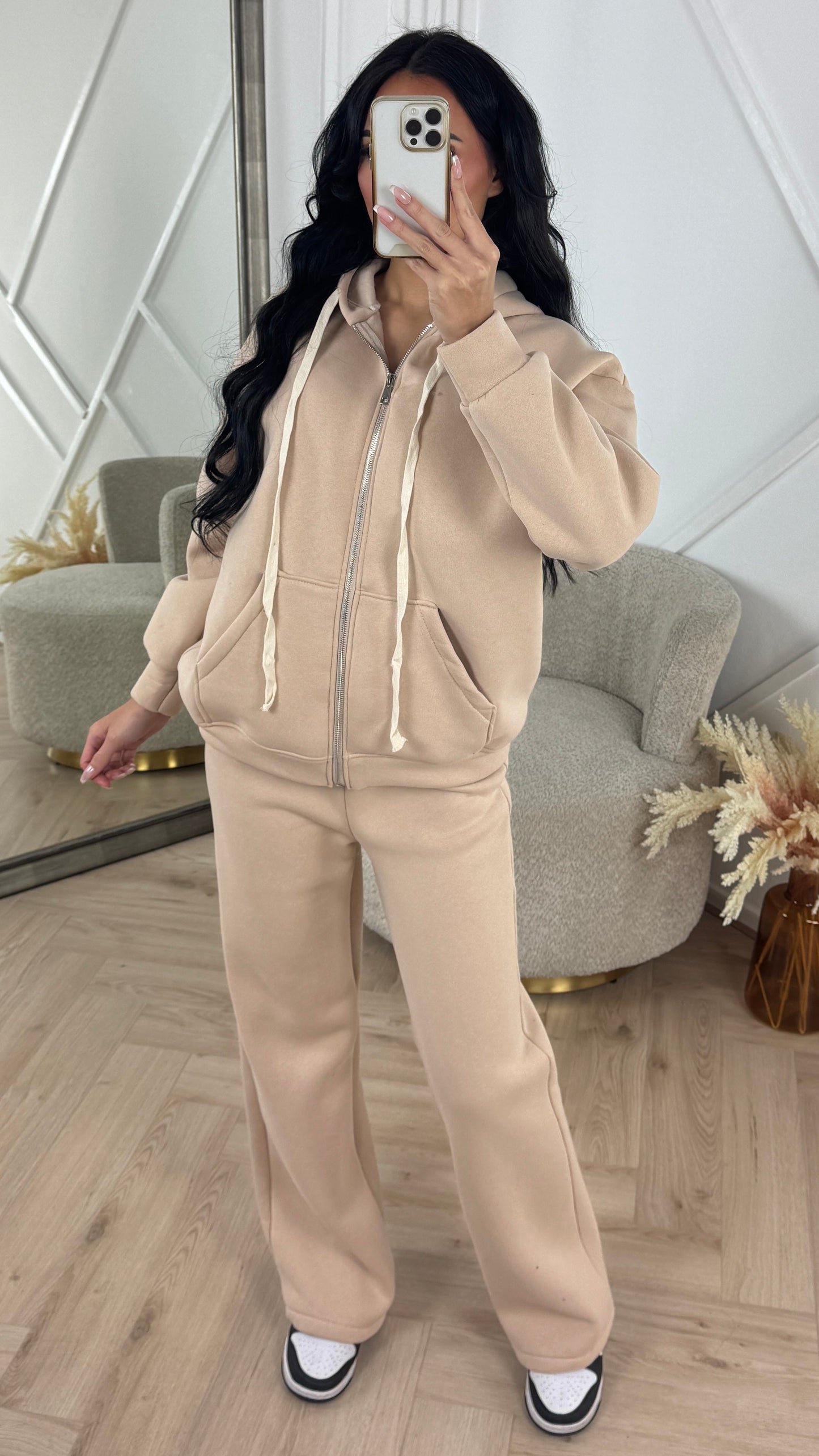 Comfy Cotton Zip Hoodie Set with Wide Pants