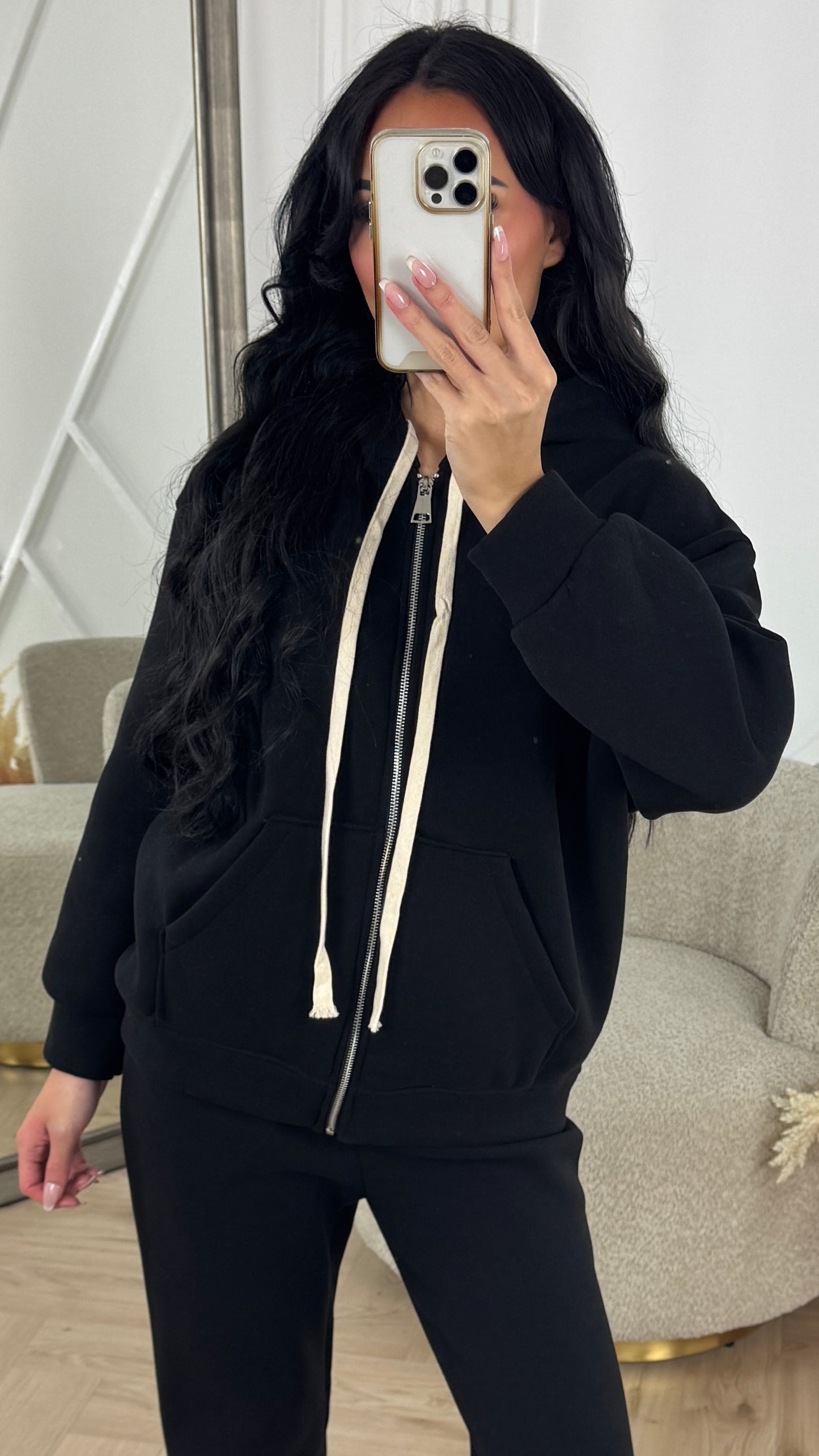 Comfy Cotton Zip Hoodie Set with Wide Pants