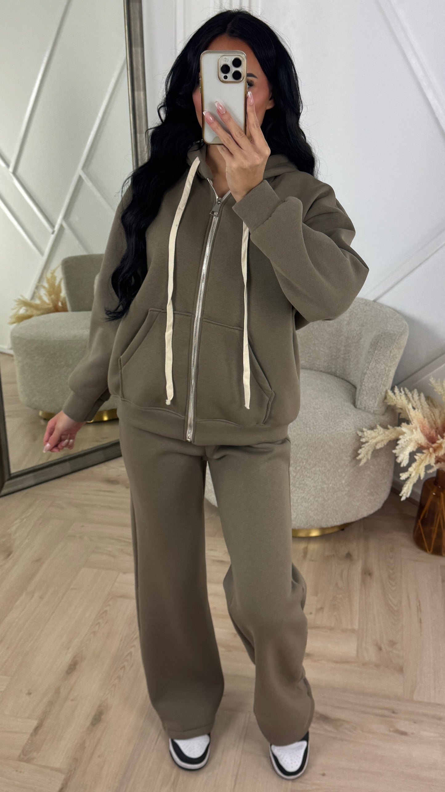 Comfy Cotton Zip Hoodie Set with Wide Pants
