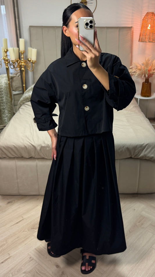 Cropped Set with Pleated Skirt & Tie Detail Sleeves