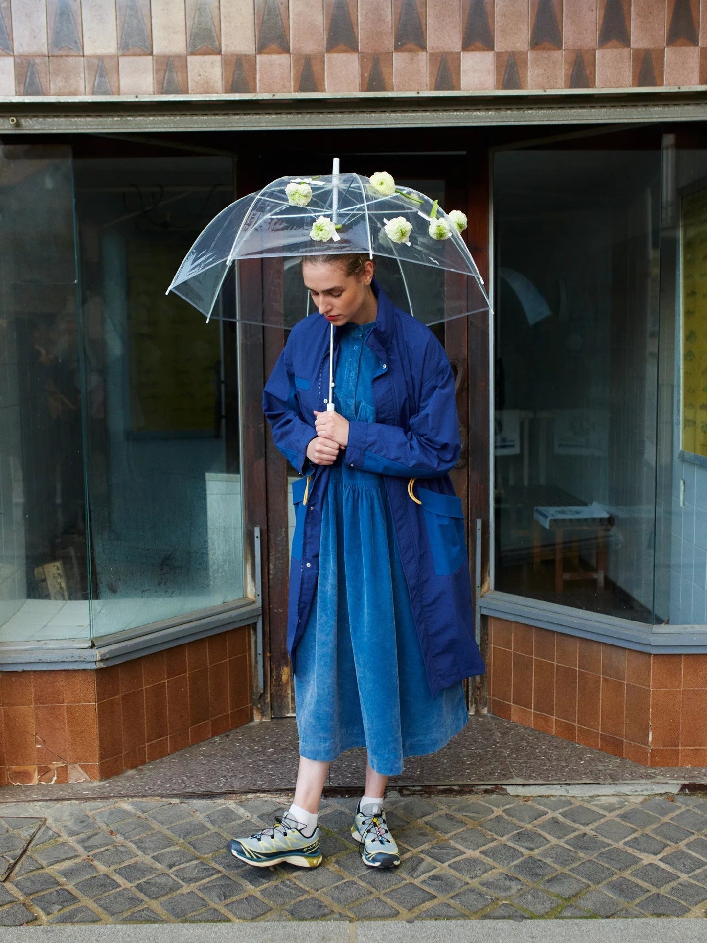 Blue Color - Block Drawstring Trench Coat