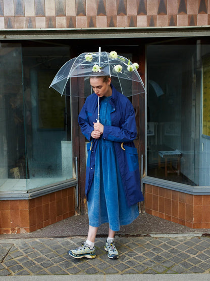 Blue Color - Block Drawstring Trench Coat