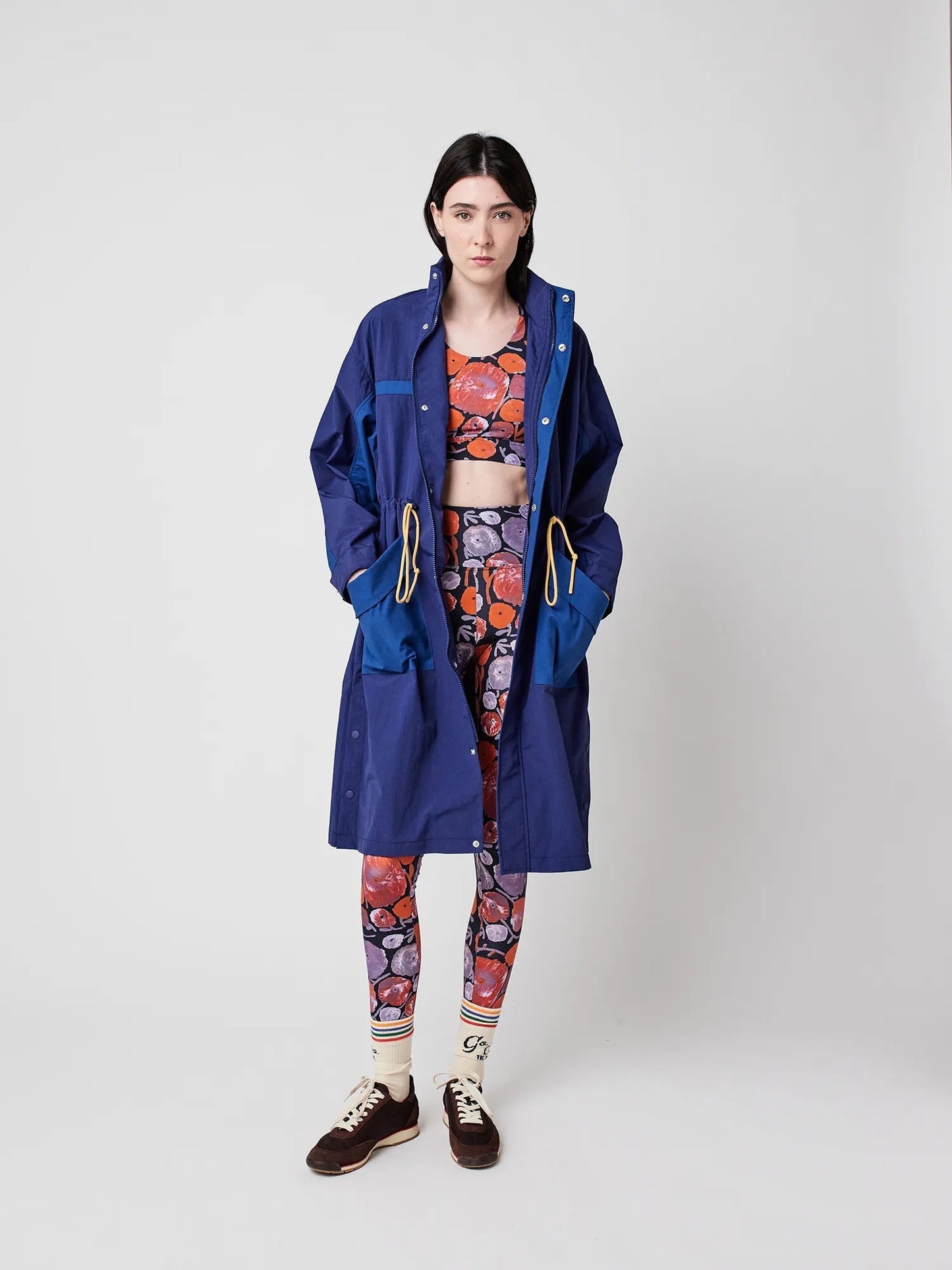 Blue Color - Block Drawstring Trench Coat