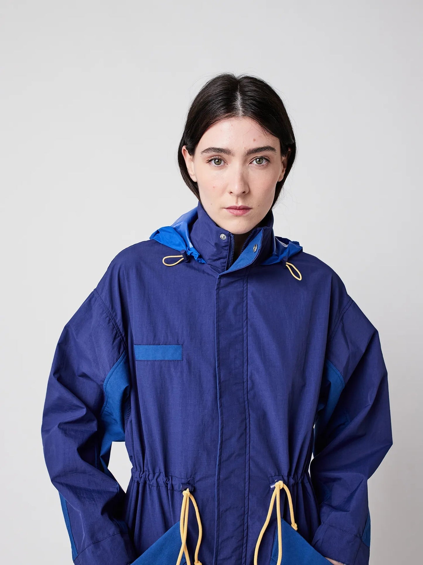 Blue Color - Block Drawstring Trench Coat