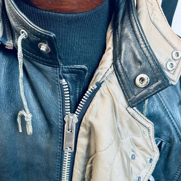 Black Leather Biker Jacket with Buckle Detailing