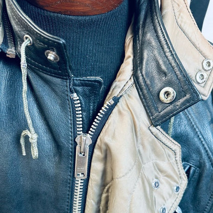 Black Leather Biker Jacket with Buckle Detailing