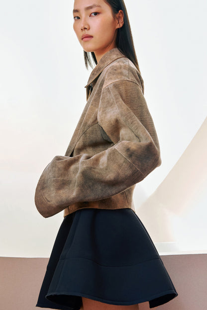 Brown Distressed Cropped Jacket