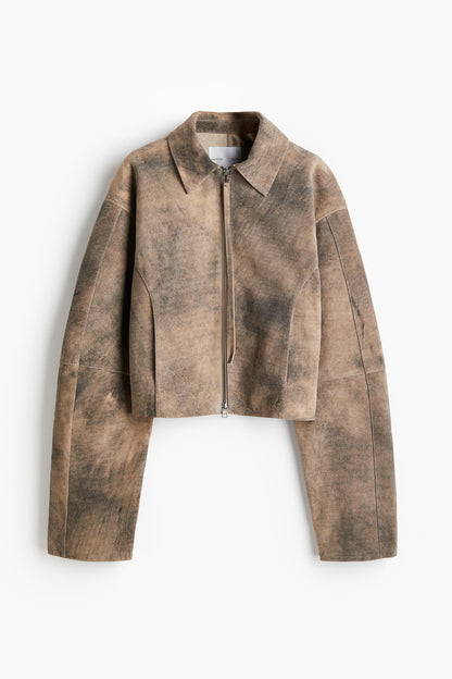 Brown Distressed Cropped Jacket