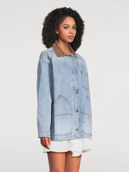 Corduroy  Trimmed Denim Jacket
