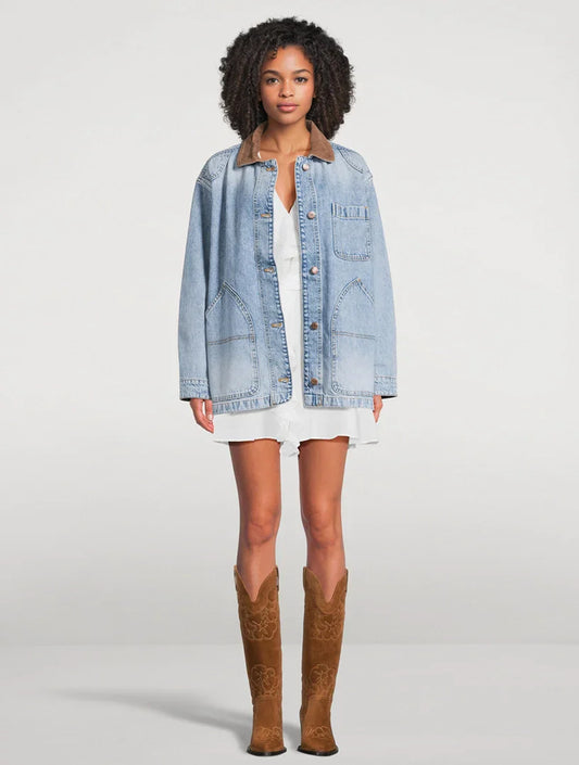 Corduroy  Trimmed Denim Jacket