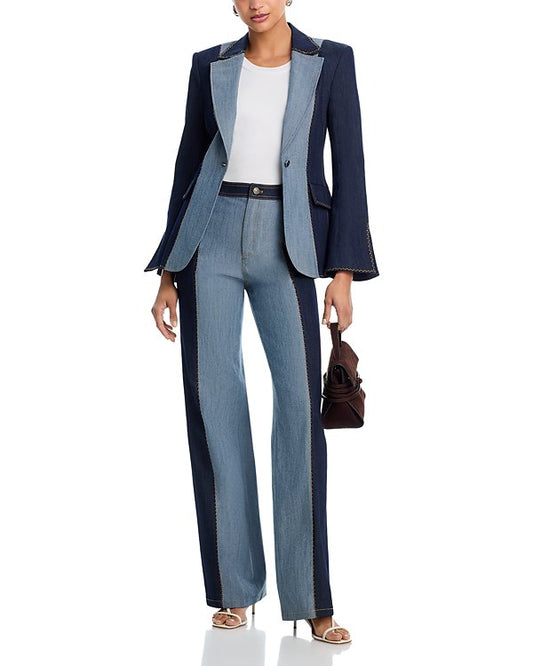 Chic color-block denim jacket and pants