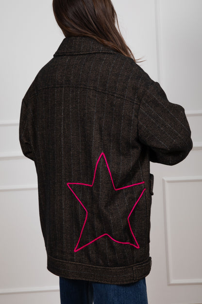 Slogan Patch Herringbone Coat