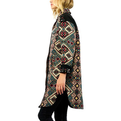 Geometric Patterned Embroidered Coat