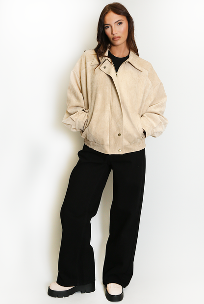 Faux Suede Bomber Jacket