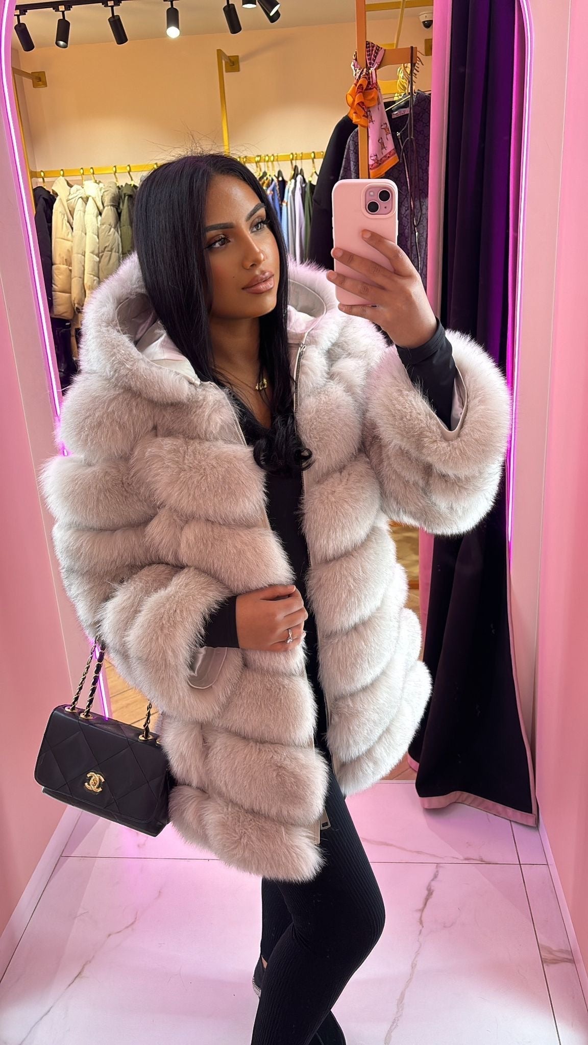 Luxury Fox Fur Leather Coat