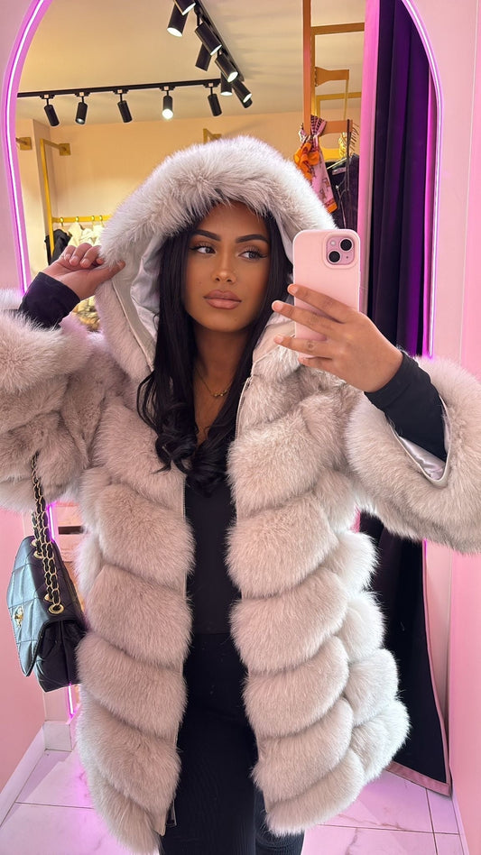 Luxury Fox Fur Leather Coat