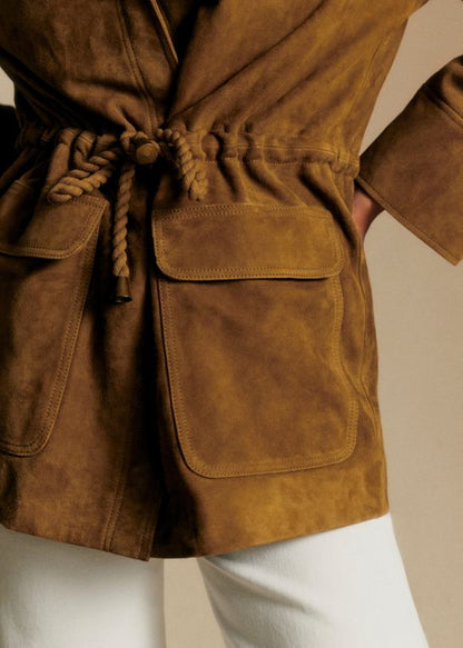 Drawstring Waist Suede Utility Jacket