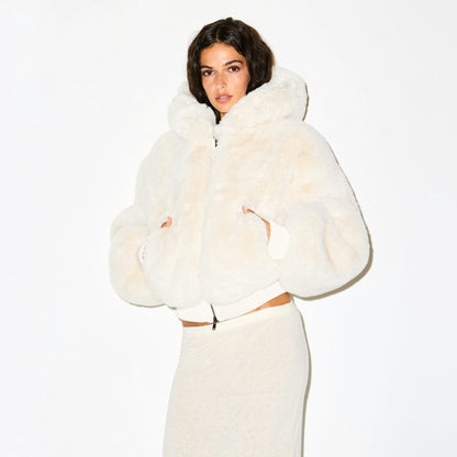 Faux Fur Cropped Hooded Jacket