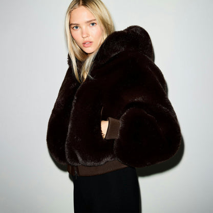 Faux Fur Cropped Hooded Jacket