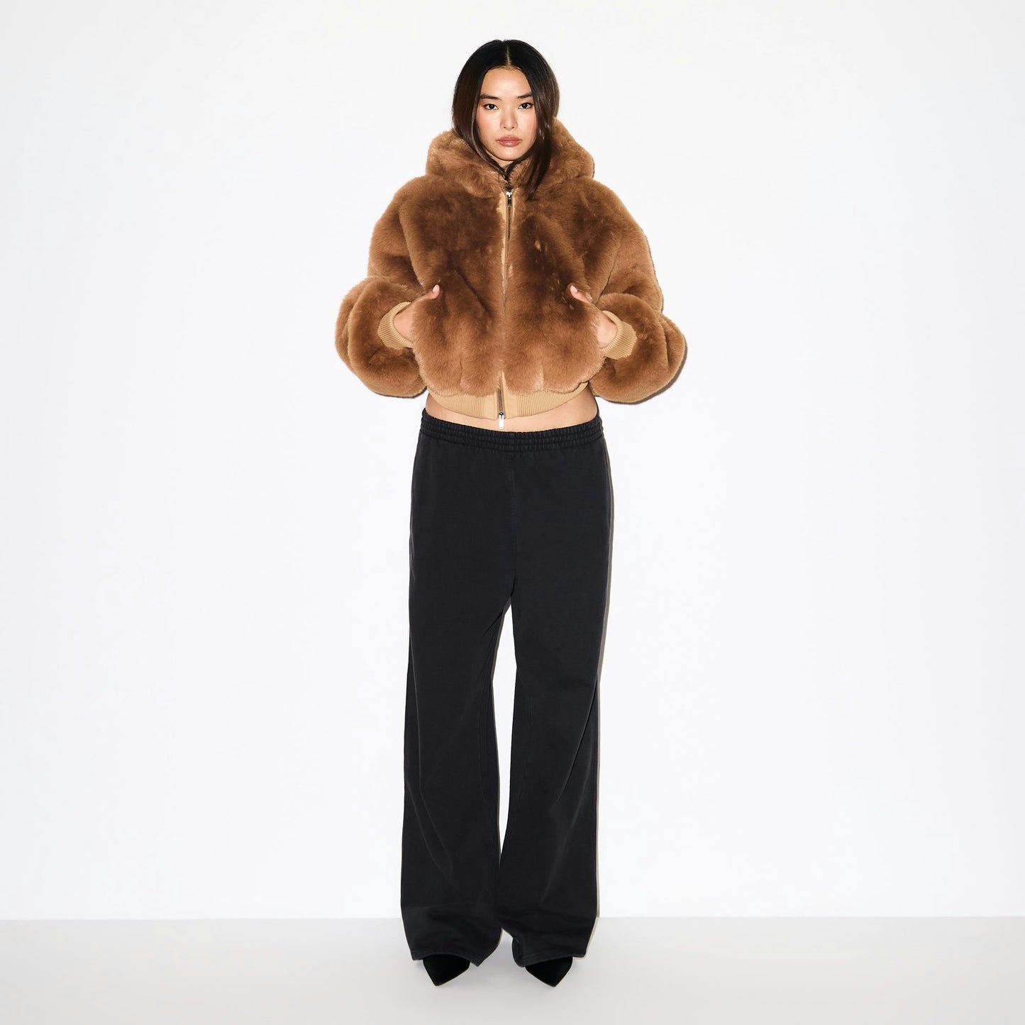 Faux Fur Cropped Hooded Jacket
